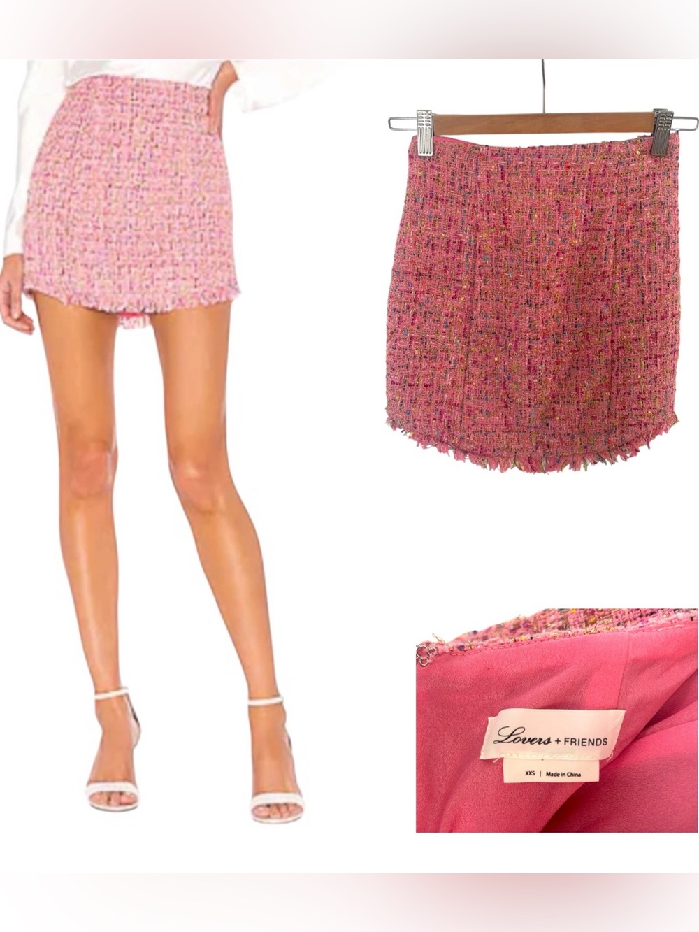 Lovers + Friends Pink Multicolor Tweed Mini Skirt